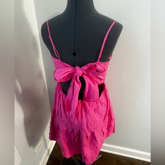 Bardot Sz M Bubblegum Pink Amelie Linen Blend Tiered Mini Dress w/ Bow NWOT - Picture 7 of 15